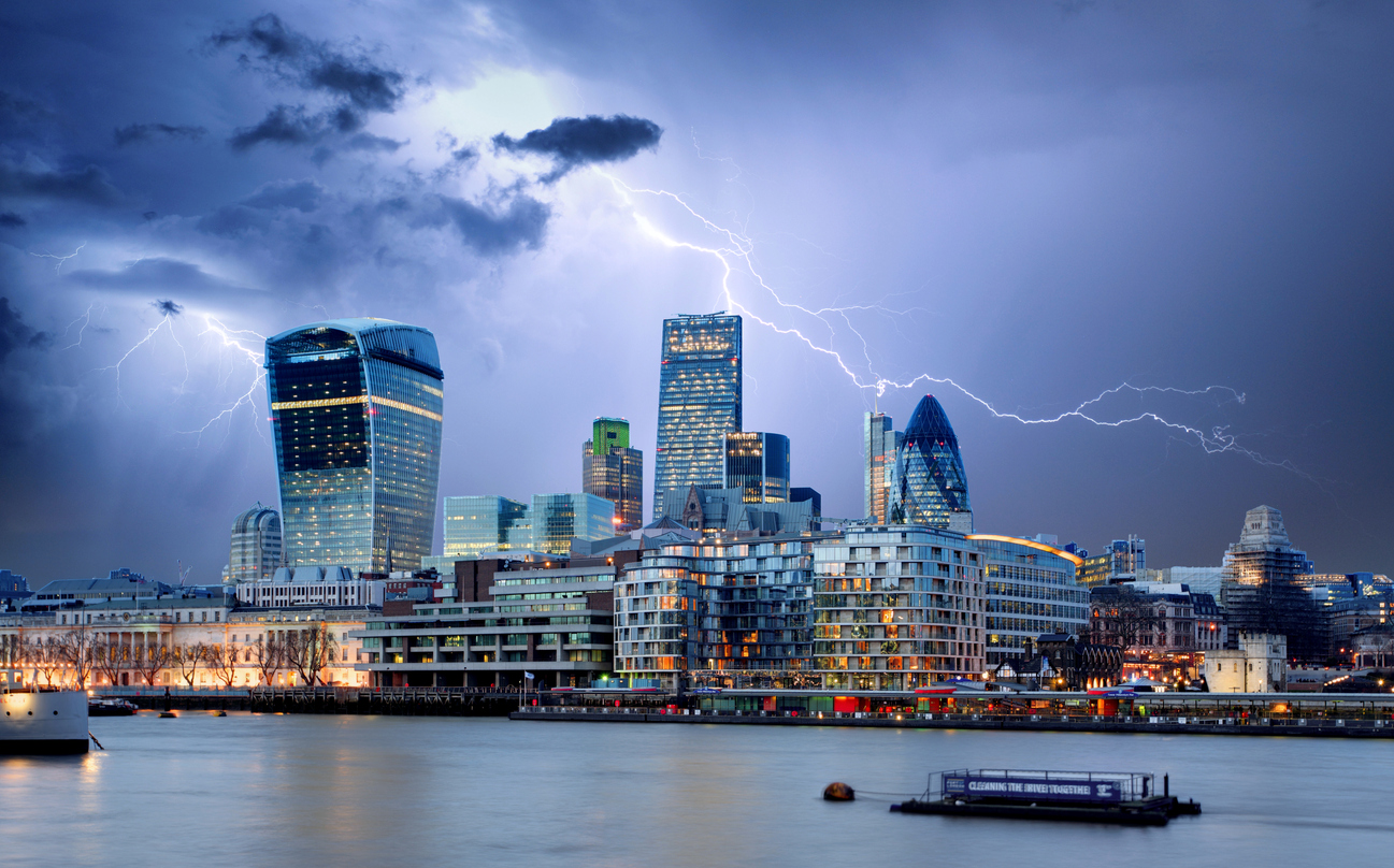 Lighting above london at night