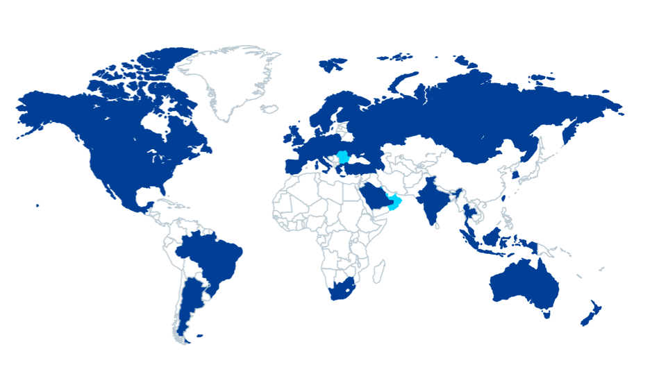What place has 50 countries?