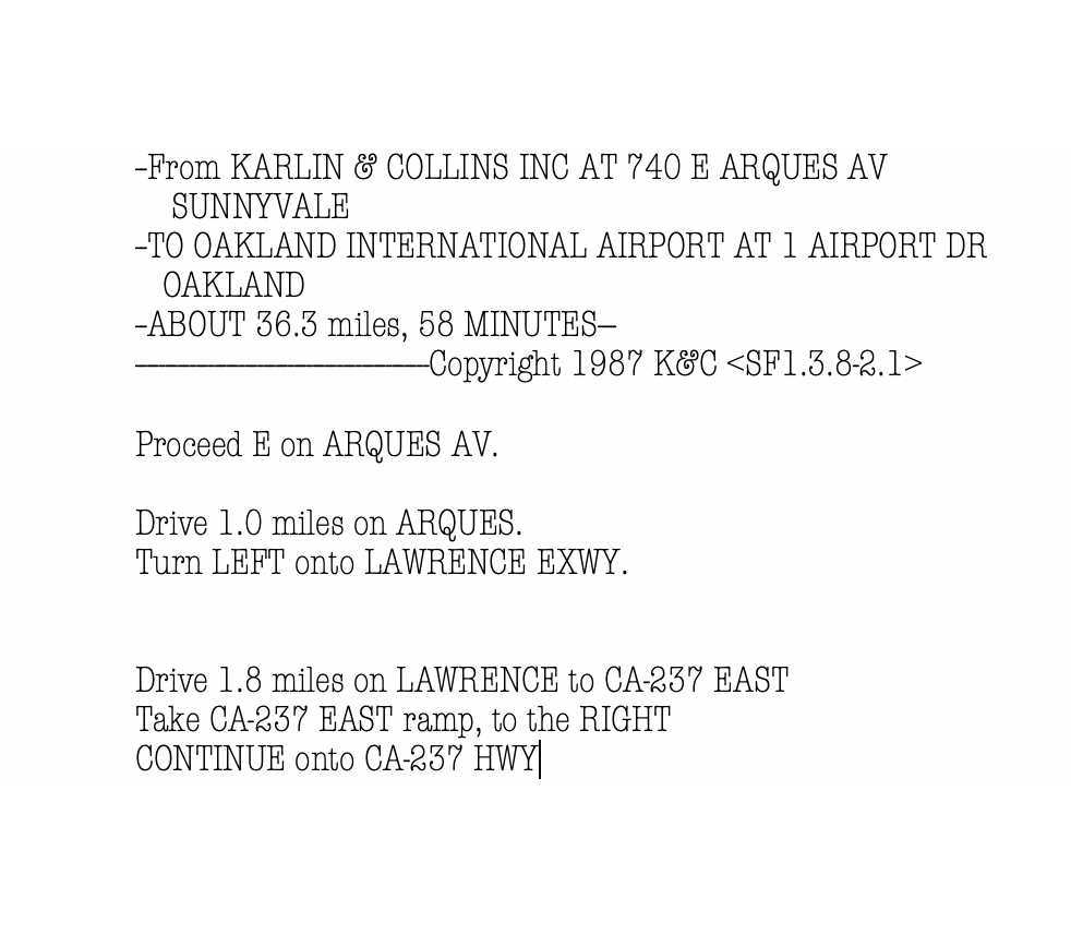 Printed Driving instructions 