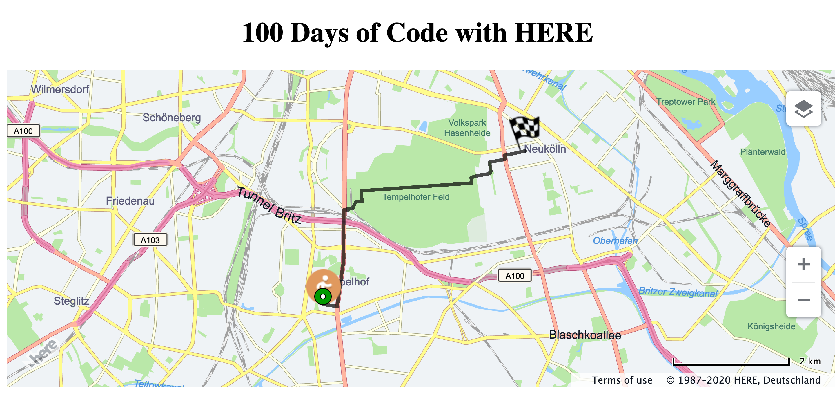Route walking through a park
