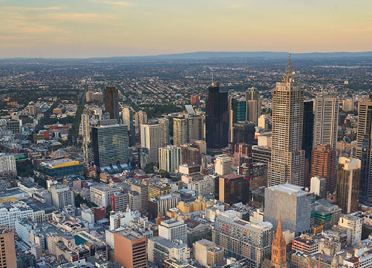 Australian city showing streets and skyscrapers from above