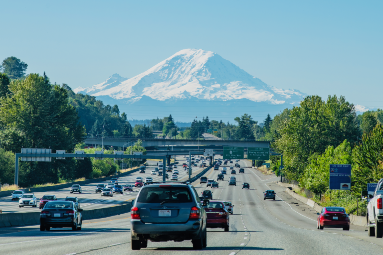 Traffic on an American highway in Washington State