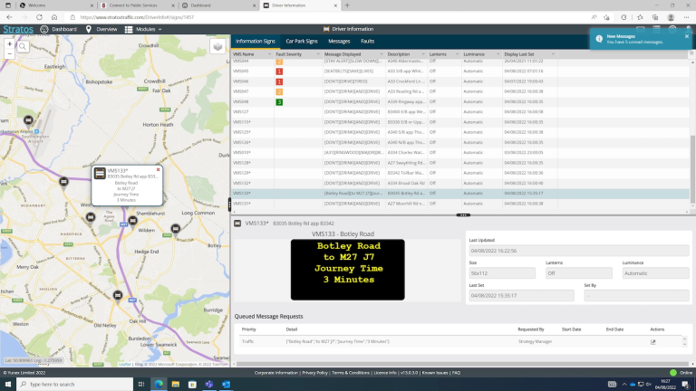 HCC's team uses Stratos to give journey time information to drivers in the form of variable message signs.