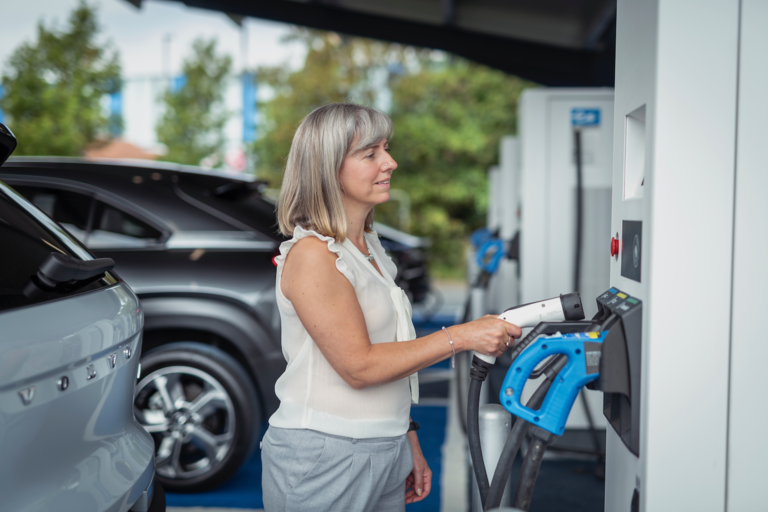 A driver using a charging station at York City Council's HyperHub