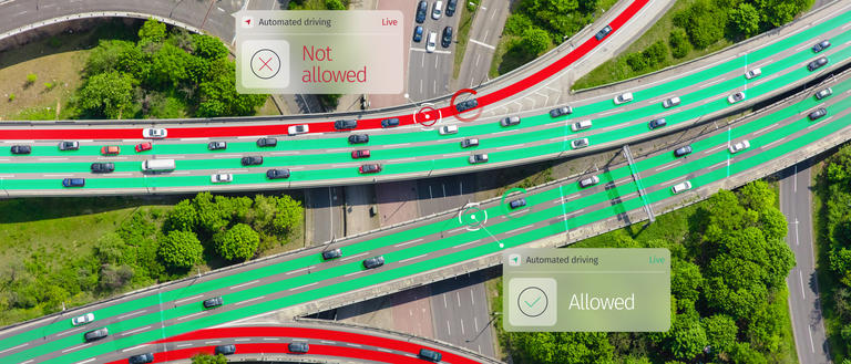 Highway with overlay of lanes where HAD is allowed and where not