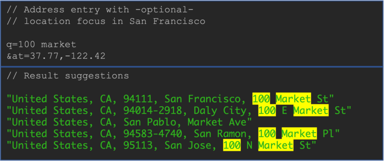 autocomplete query and result