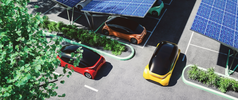 Electric vehicles (EVs) recharge at a charging station.