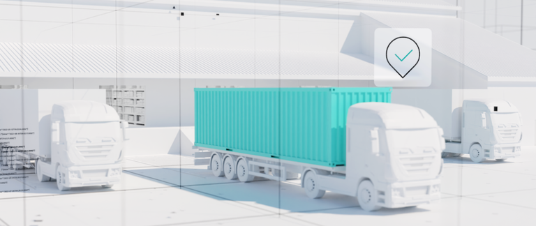An illustration or graphic of a truck leaving the warehouse.