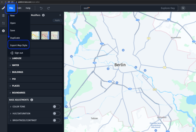 export button HERE Style Editor