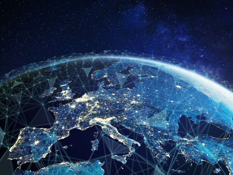 An illustration of Europe from space at night.