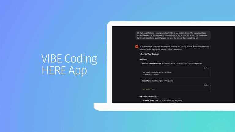Banner with VIBE code and the title 'VIBE coding HERE App'