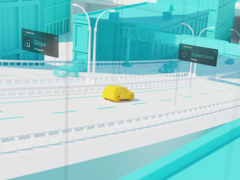 An illustrative graphic showing a car moving downhill on a highway.