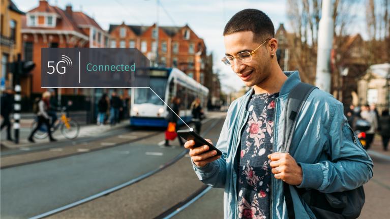 man on mobile connected to 5G