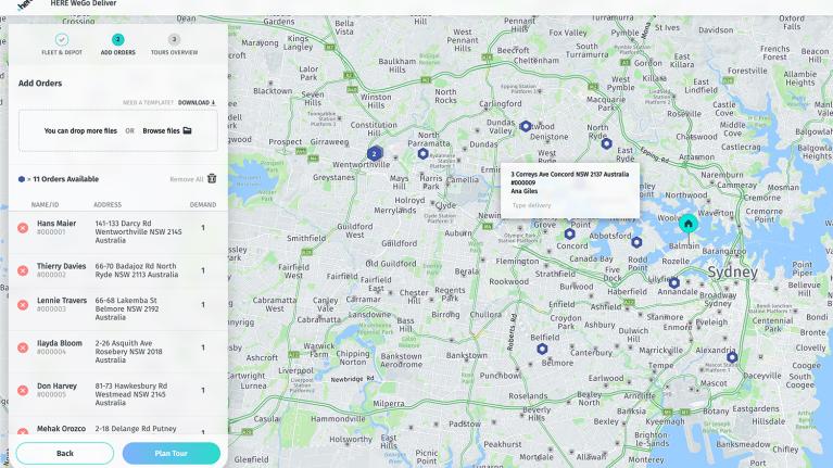 HERE map of delivery plan