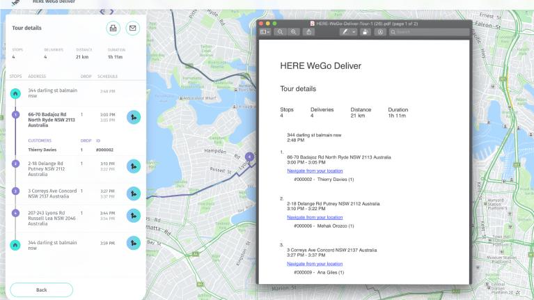 HERE WeGo Deliver map and delivery list