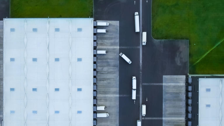 Trucks at warehouse