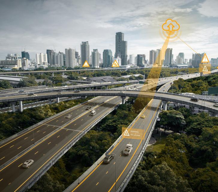 View of city traffic with a quote discussing ISA technology, driver safety, map with speed limits and driver assistance.