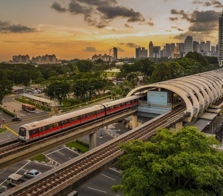 Public train coming out of a traiin station